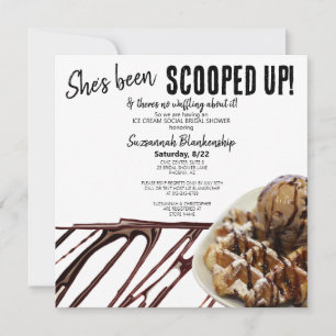 Chocolate Ice Cream Scoop On Waffle Bridal Shower Invitation