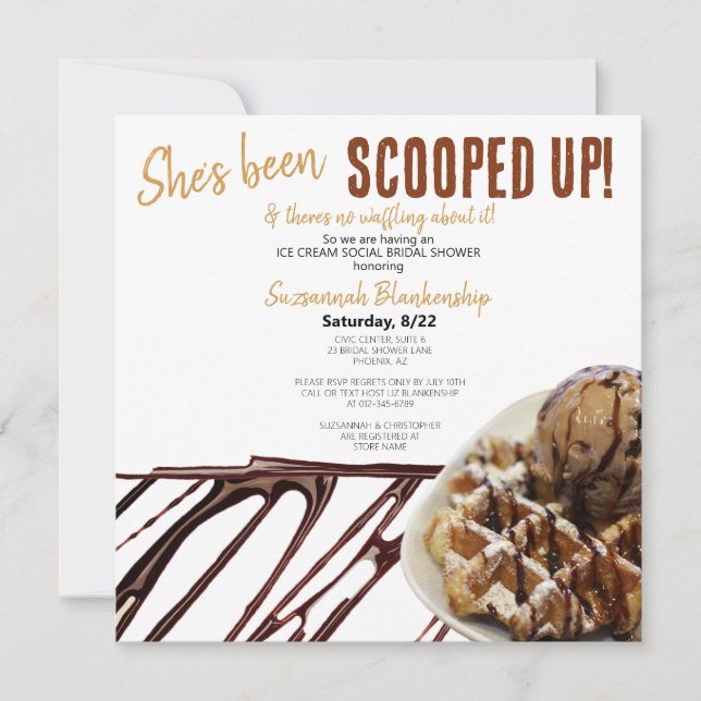 Chocolate Ice Cream Scoop On Waffle Bridal Shower Invitation (Front)