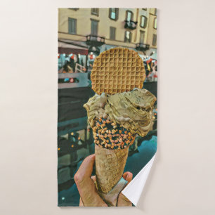 Chocolate ice cream sprinkles bath towel set
