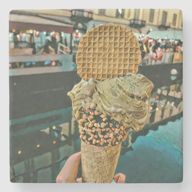 Chocolate ice cream sprinkles stone coaster (Front)