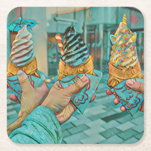 Chocolate ice cream square paper coaster