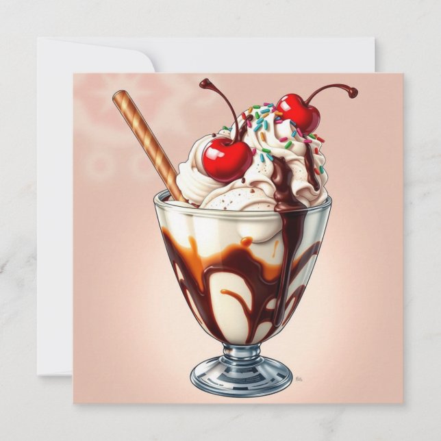 Chocolate Ice Cream Sundae with Sprinkles Blank Card (Front)