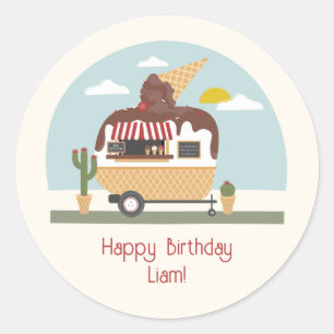 Chocolate Ice Cream Truck Kids Birthday Classic Round Sticker