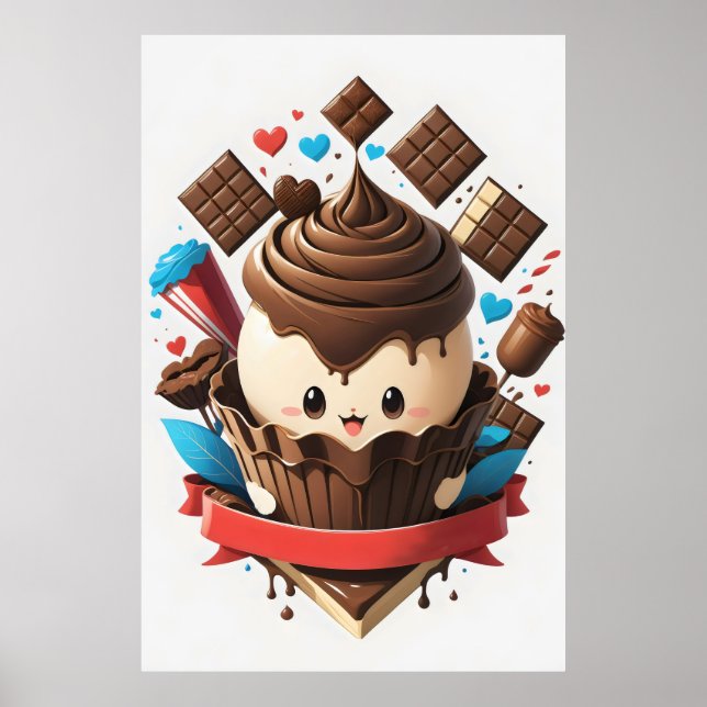 chocolate ice cream with hearts poster (Front)