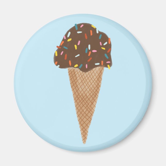 Chocolate Ice Cream with Rainbow Sprinkles on blue Magnet (Front)