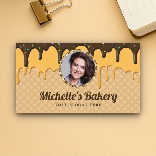Chocolate Icing Drips Pastry Chef Photo Bakery Business Card (Creator Uploaded)