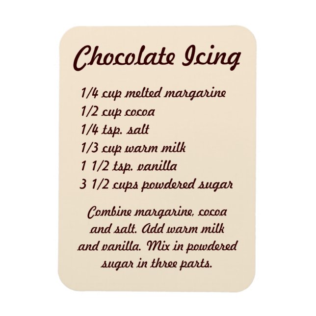 Chocolate Icing Recipe Fridge Magnet (Vertical)