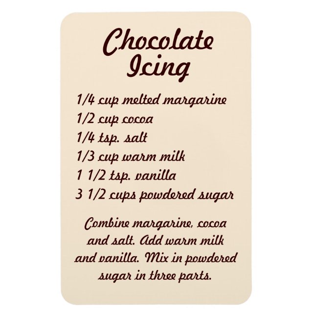 Chocolate Icing Recipe Fridge Magnet (Vertical)
