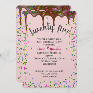 Chocolate Icing With Sprinkles for 25th Birthday Invitation