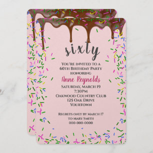 Chocolate Icing With Sprinkles for 60th Birthday Invitation