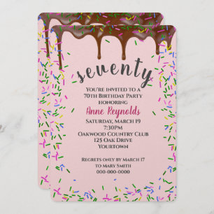 Chocolate Icing With Sprinkles for 70th Birthday Invitation