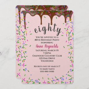 Chocolate Icing With Sprinkles for 80th Birthday Invitation