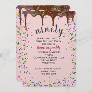Chocolate Icing With Sprinkles for 90th Birthday Invitation