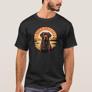Chocolate Lab Against a Vintage Sunset Retro T-Shirt