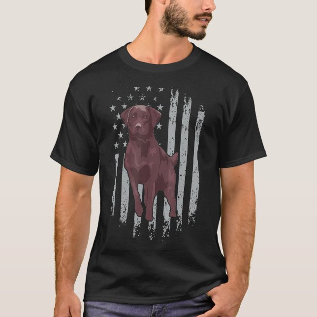 Chocolate Lab American Flag Brown Labrador Owner T-Shirt (Front)