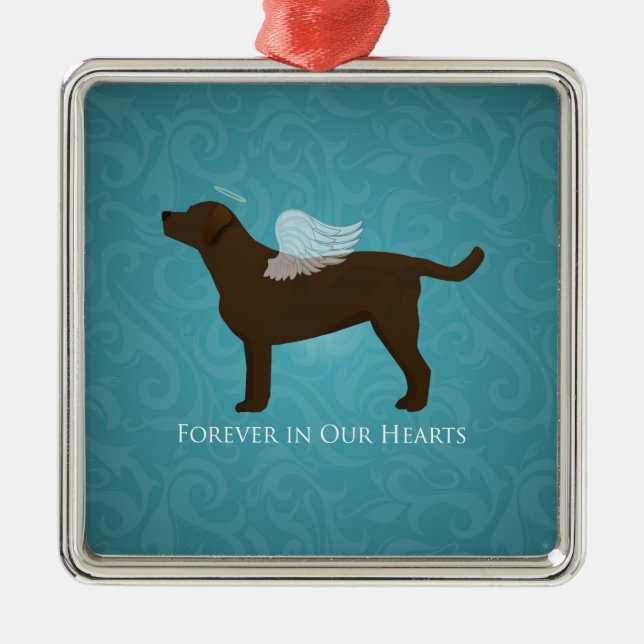 Chocolate Lab Angel Pet Memorial Design Metal Tree Decoration (Front)