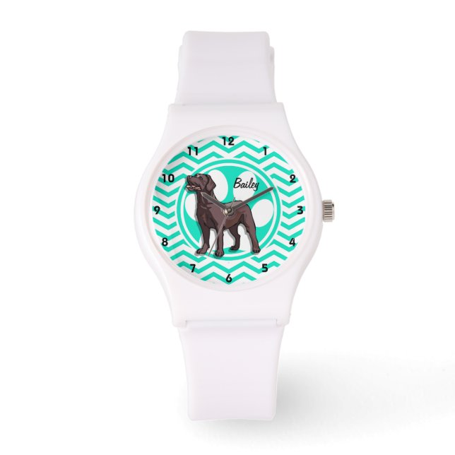 Chocolate Lab; Aqua Green Chevron Watch (Front)