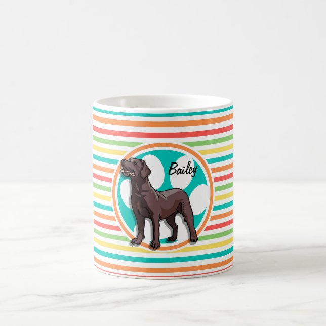 Chocolate Lab; Bright Rainbow Stripes Coffee Mug (Center)