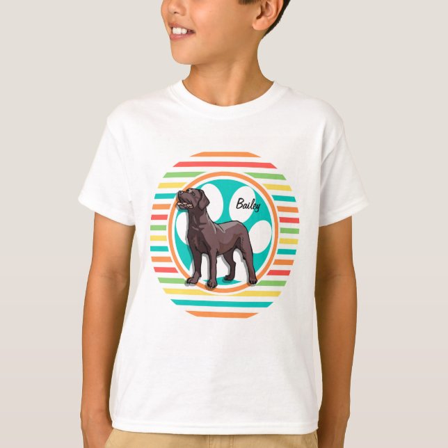 Chocolate Lab; Bright Rainbow Stripes T-Shirt (Front)