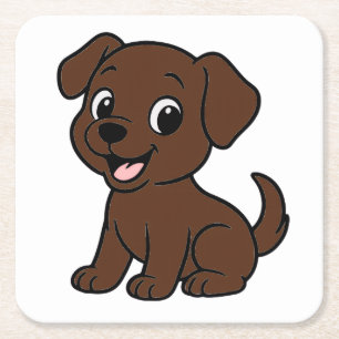 Chocolate Lab Cartoon Square Paper Coaster