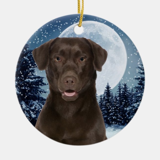 Chocolate Lab Ceramic Ornament (Front)