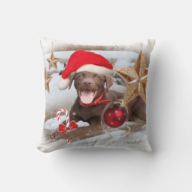 Chocolate Lab Christmas Star Cushion (Front)
