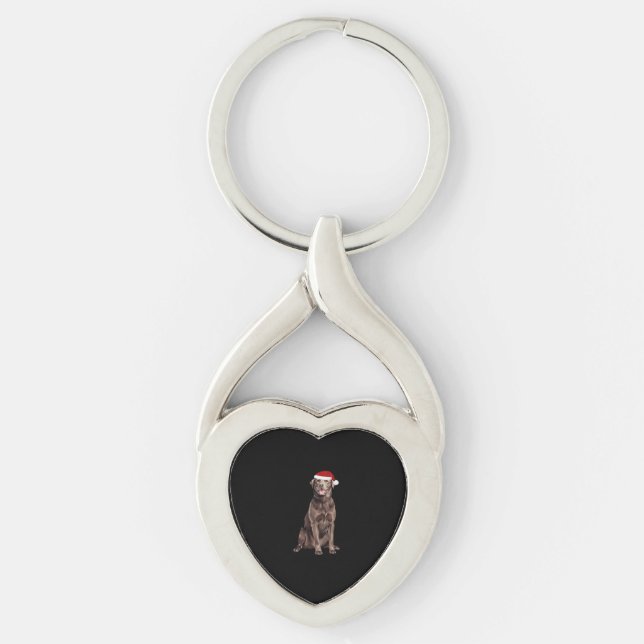 Chocolate Lab Christmas Tree Dog Puppy Watercolor  Key Ring (Front)