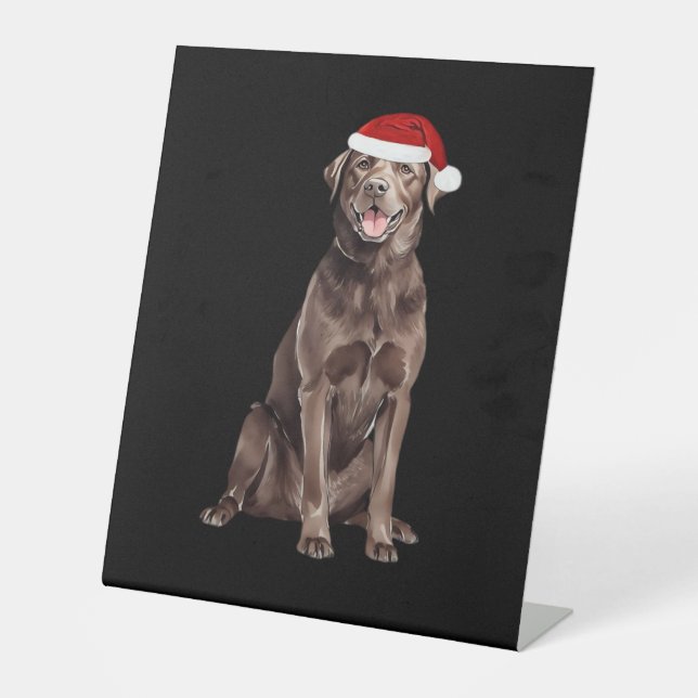 Chocolate Lab Christmas Tree Dog Puppy Watercolor  Pedestal Sign (Front)