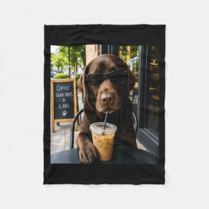 Chocolate Lab Coffee Funny Dog Cafe Lover Art Fleece Blanket