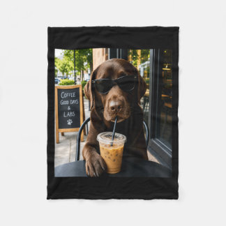 Chocolate Lab Coffee Funny Dog Cafe Lover Art Fleece Blanket