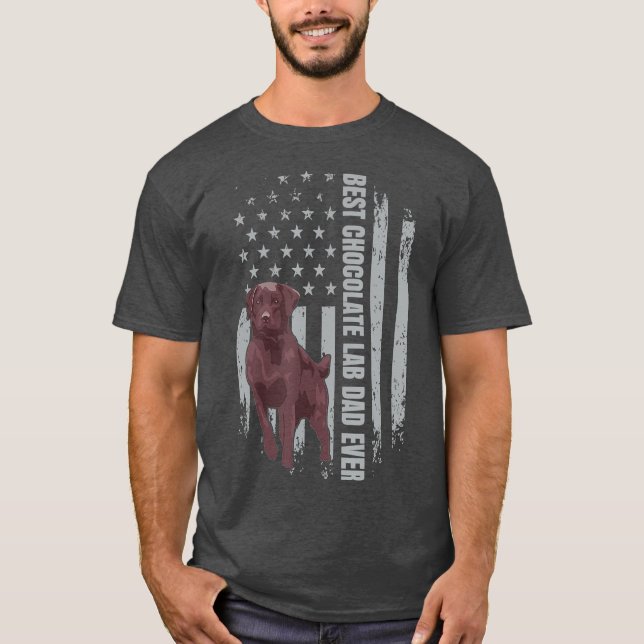 Chocolate Lab Dad American Flag Brown Labrador T-Shirt (Front)