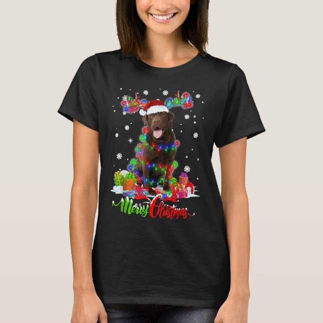 Chocolate Lab Dog Merry Christmas Party Family    T-Shirt (Front)