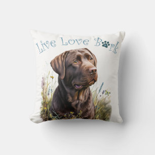 Chocolate Lab Dog Mum Floral Cushion
