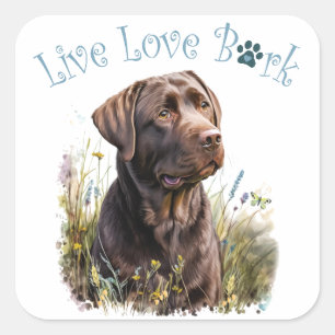 Chocolate Lab Dog Mum Floral Square Sticker