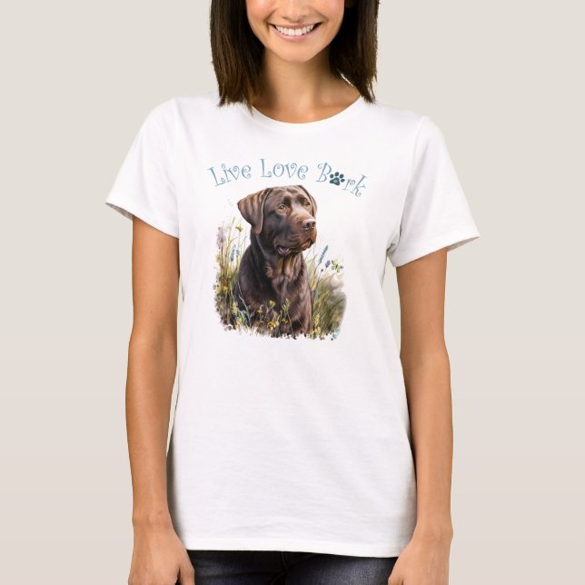 Chocolate Lab Dog Mum Floral T-Shirt (Front)