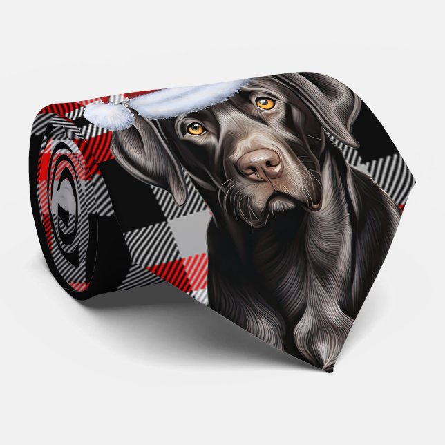 Chocolate Lab Dog on Red Plaid Christmas Holiday Tie (Rolled)