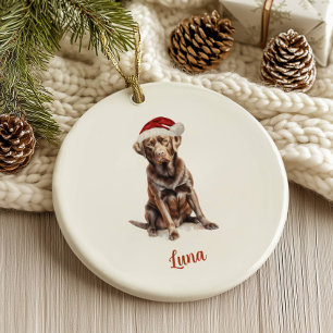 Chocolate Lab Dog Personalised Christmas Ceramic Ornament