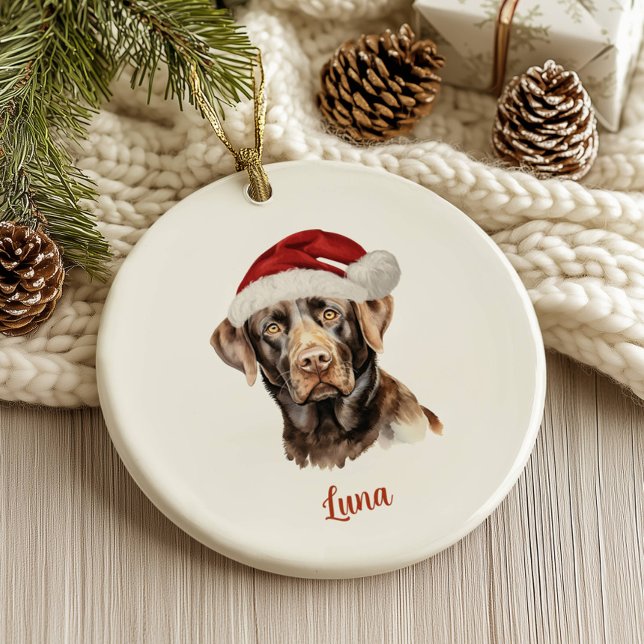 Chocolate Lab Dog Personalised Christmas Ceramic Ornament (Creator Uploaded)