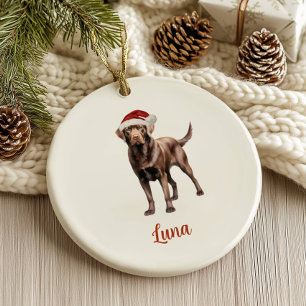 Chocolate Lab Dog Personalised Christmas Ceramic Ornament