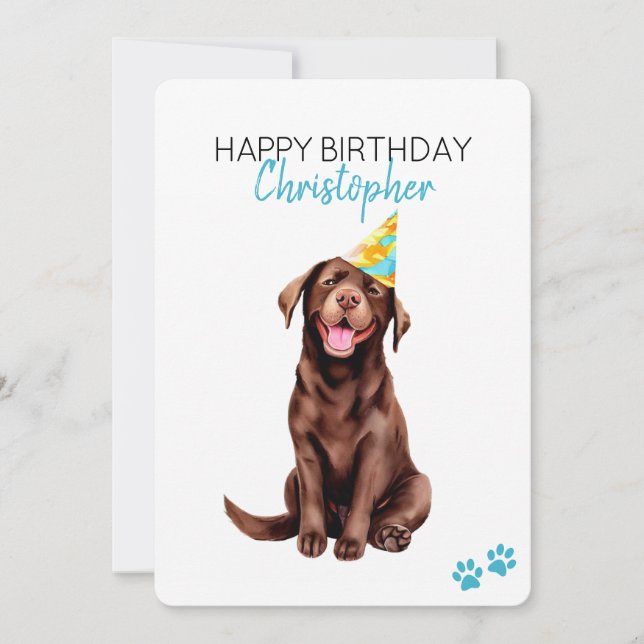 Chocolate Lab Dog Personalised Happy Birthday Flat Card (Front)