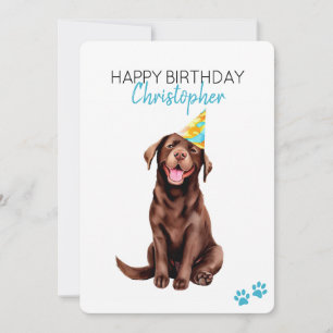 Chocolate Lab Dog Personalised Happy Birthday Flat Card