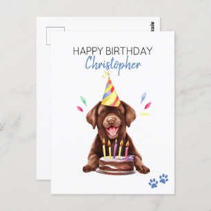 Chocolate Lab Dog Personalised Happy Birthday Postcard