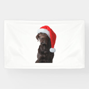 Chocolate Lab Dog Portrait Santa Hat Cute Christma Banner