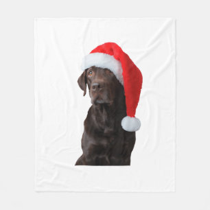 Chocolate Lab Dog Portrait Santa Hat Cute Christma Fleece Blanket
