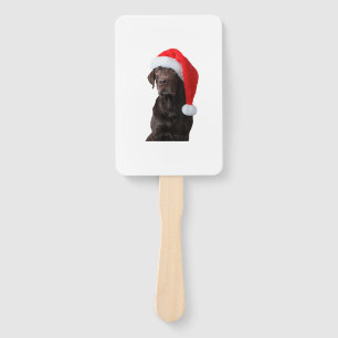 Chocolate Lab Dog Portrait Santa Hat Cute Christma Hand Fan