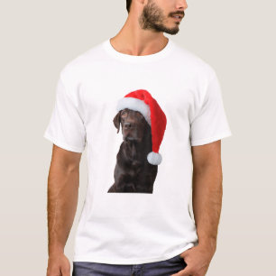 Chocolate Lab Dog Portrait Santa Hat Cute Christma T-Shirt