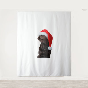 Chocolate Lab Dog Portrait Santa Hat Cute Christma Tapestry