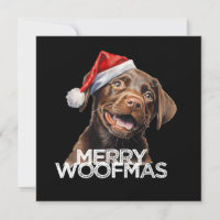Chocolate lab dog santa hat MERRY WOOFMAS funny