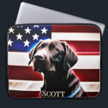 Chocolate Lab Dog with American Flag Rustic Laptop Sleeve<br><div class="desc">This laptop sleeve design features a bust of a chocolate lab a muted American flag in red,  white,  and blue. Add your name to personalise it. Great for the patriot hunter or dog lover in your life. Created by Simply Farmhouse Press.</div>