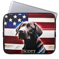 Chocolate Lab Dog with American Flag Rustic